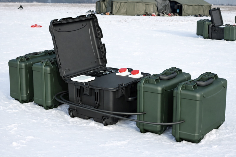 FlexiBatt MAXI up to 50KW – Scalable Ruggedized Tactical Battery System for Military Infrastructure, Forward Operating Bases and High-Capacity Energy Autonomy.