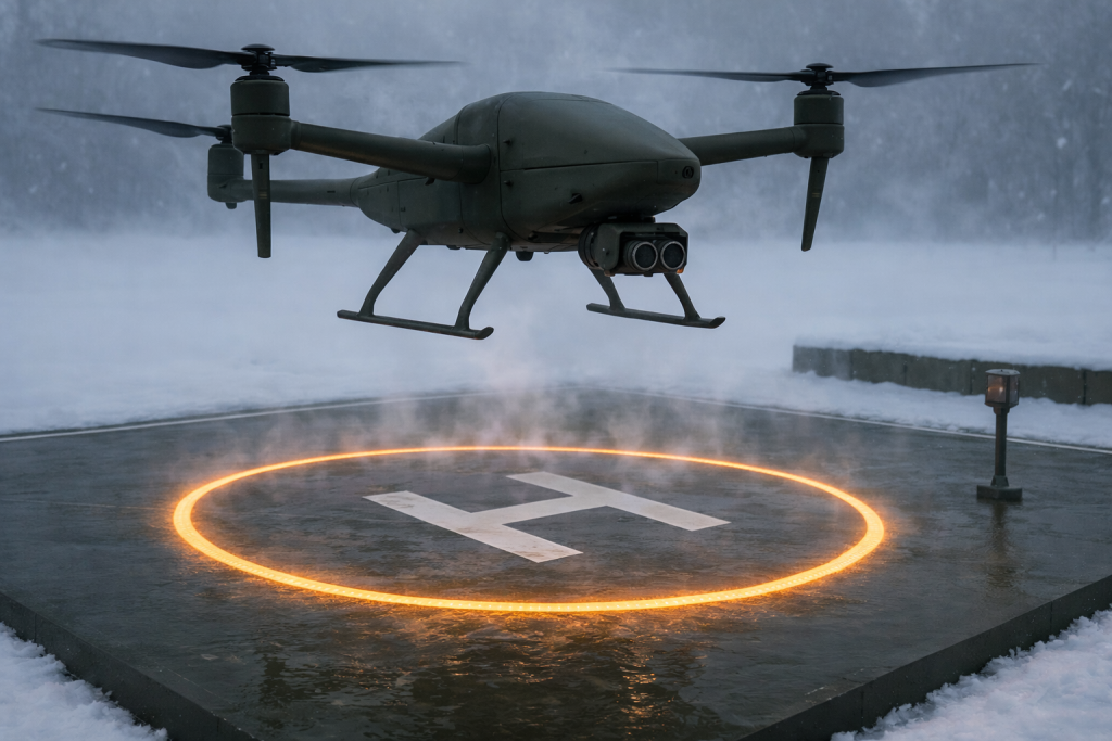 EuroHeater Helipad – Heated and Illuminated Tactical Drone Landing Platforms for Military UAV Operations in Extreme Climate Environments.